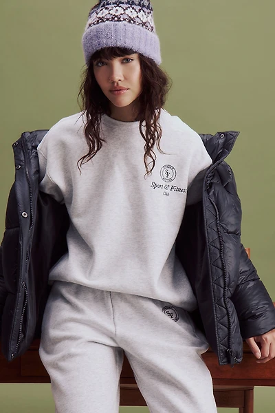 Ardene Embroidered Relaxed Sweatshirt in Light Grey | Size | Polyester/Cotton | Fleece-Lined