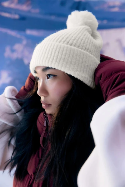 Ardene Super Soft Beanie with Pompom in Off-White | Polyester