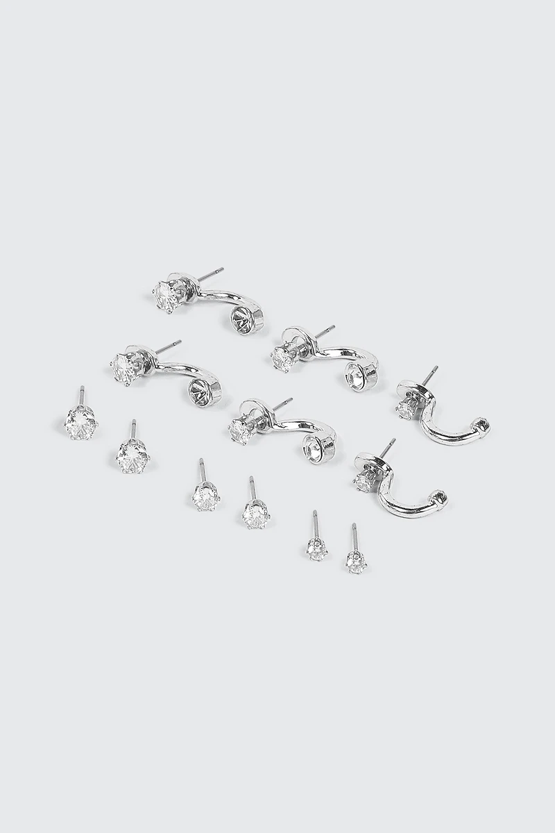 6 paires de clous d'oreilles plaqués or blanc 14K