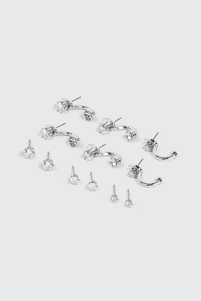 6 paires de clous d'oreilles plaqués or blanc 14K