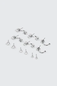 6 paires de clous d'oreilles plaqués or blanc 14K