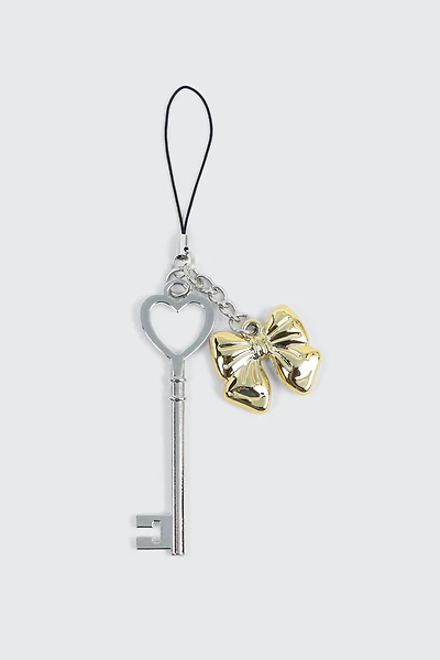 Ardene Key & Bow Phone Charm in Silver