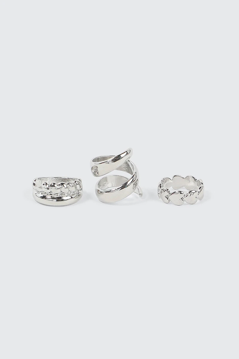Ardene 3-Pack Twist & Heart Rings in Silver | Size