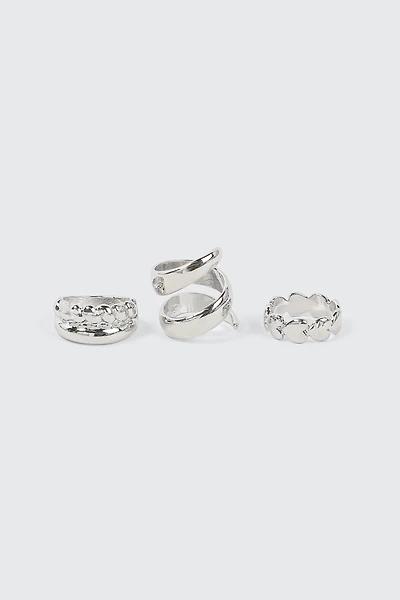 Ardene 3-Pack Twist & Heart Rings in Silver | Size