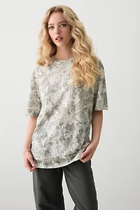 Ardene Camouflage Crew Neck T-Shirt in Grey | Size Medium | 100% Cotton