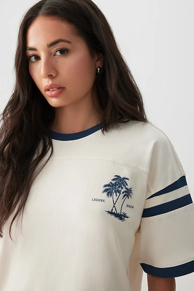 Ardene Oversized Graphic T-Shirt in Beige | Size | 100% Cotton