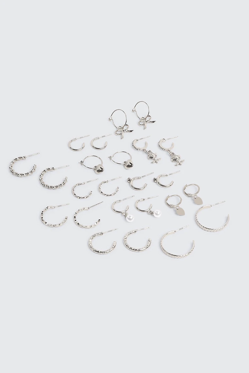 Ardene 12-Pack Charm Hoop Earrings in Silver | Stainless Steel
