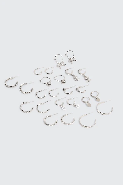 Ardene 12-Pack Charm Hoop Earrings in Silver | Stainless Steel