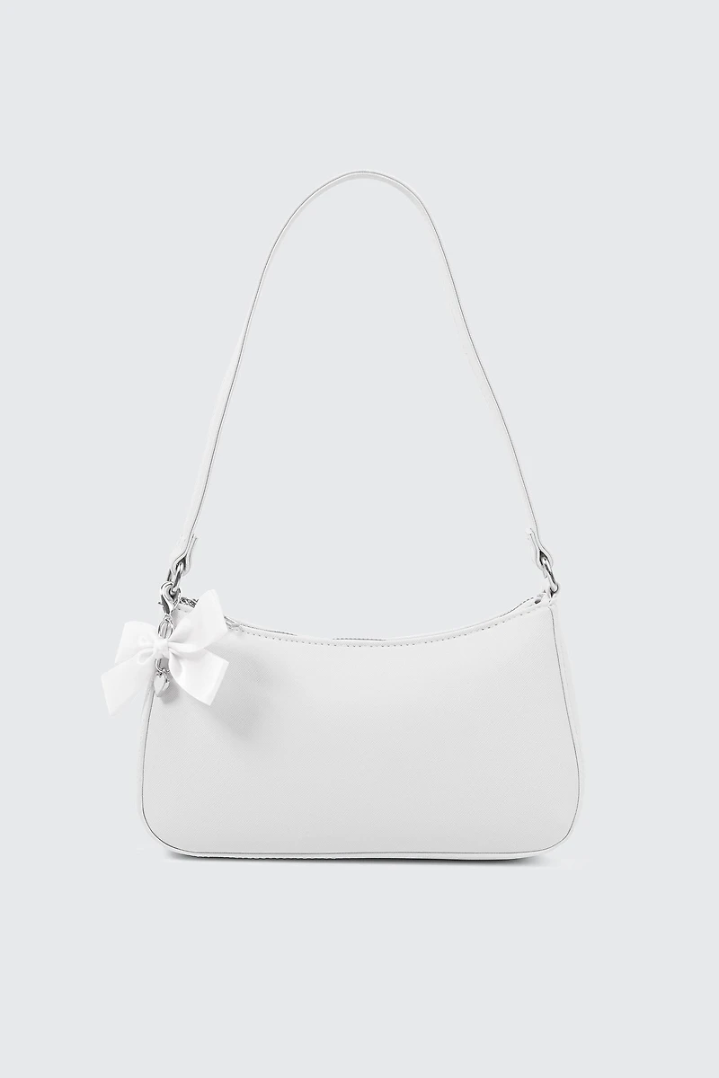 Ardene Kids Shoulder Bag with Bow Charm in White | Faux Leather/Polyester