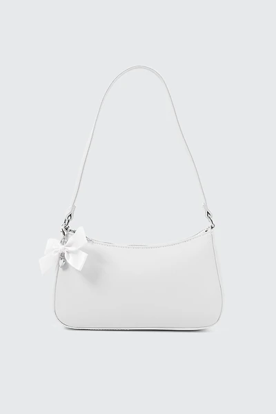 Ardene Kids Shoulder Bag with Bow Charm in White | Faux Leather/Polyester