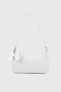 Ardene Kids Shoulder Bag with Bow Charm in White | Faux Leather/Polyester