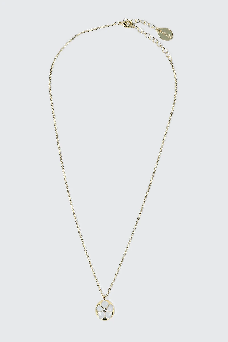 Collier plaqué or blanc 14K pendentif floral