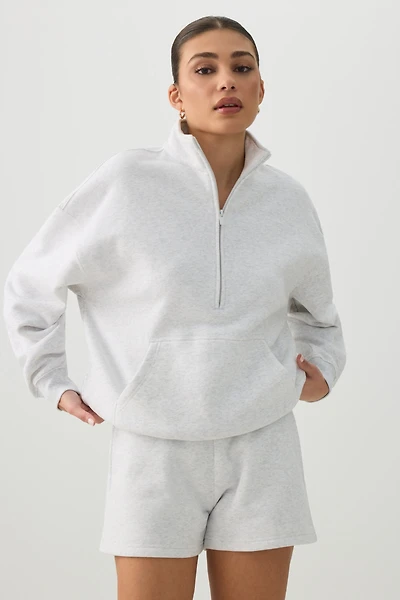 Ardene MADESOFT Fleece Oversized Half Zip Sweatshirt in Morning Fog | Size | Polyester/Cotton | Eco-Conscious
