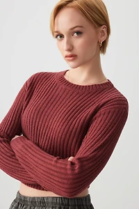 Ardene Crop Crew Neck Sweater in Burgundy | Size