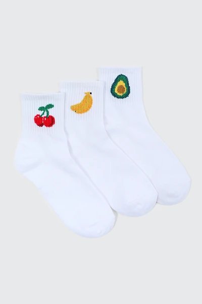 Ardene 3-Pack Fuzzy Fruit Demi Crew Socks in White | Polyester/Spandex