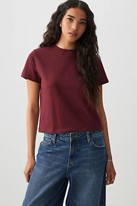 Ardene Basic Short T-Shirt in Burgundy | Size | Cotton/Elastane | Eco-Conscious