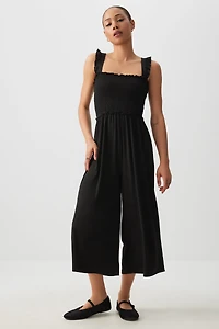 Ardene Ruffle Strap 7/8 Jumpsuit in Black | Size | Polyester/Elastane