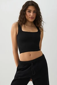 Ardene Seamless Crop Trapeze Tank Top in Black Licorice | Size | Nylon/Elastane