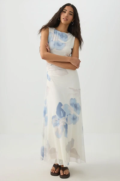 Ardene High Neck Mesh Flowy Dress in Off-White | Size | Polyester/Elastane/Viscose