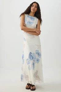 Ardene High Neck Mesh Flowy Dress in Off-White | Size | Polyester/Elastane/Viscose