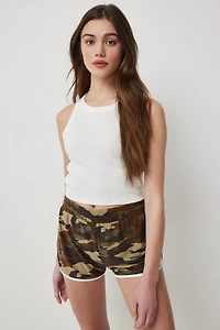 Ardene Super Soft Dolphin Shorts with Contrast Piping in Khaki | Size | Polyester/Spandex