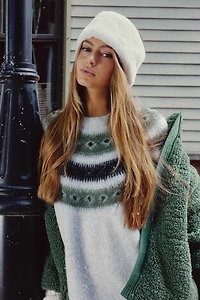 Ardene Fair Isle Fuzzy Knit Sweater in Light Grey | Size | Polyester/Spandex