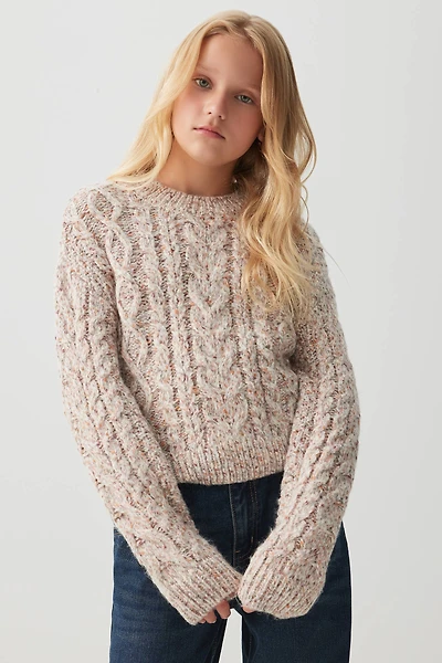 Ardene Kids Cable Knit Sweater in Beige | Size | Polyester