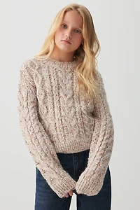 Ardene Kids Cable Knit Sweater in Beige | Size | Polyester