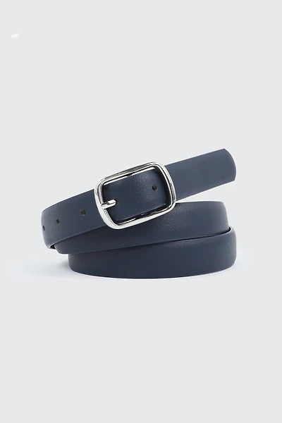 Ardene Rectangular Buckle Belt in Dark Blue | Size | Faux Leather
