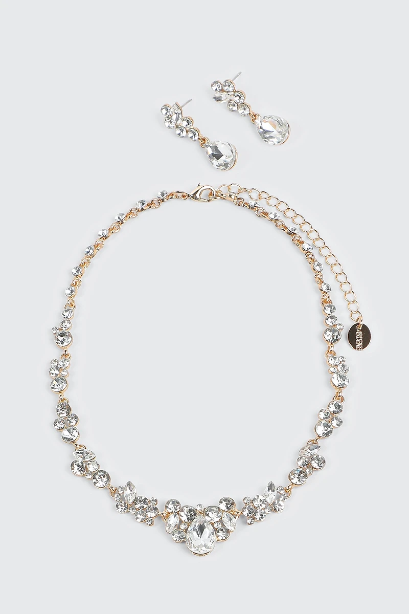 Ardene Floral Necklace and Earring Set in Gold | Stainless Steel