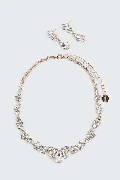 Ardene Floral Necklace and Earring Set in Gold | Stainless Steel