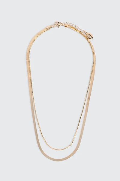 Ardene Two-Row Chain Necklace in Gold | Eco-Conscious | 100% Recycled
