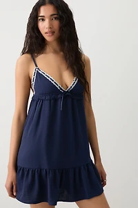 Ardene Tiered Babydoll Mini Dress in Dark Blue | Size Large | Polyester