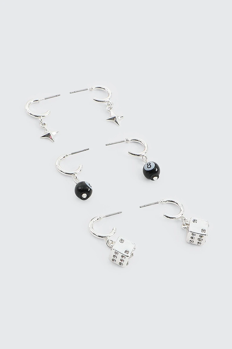 Ardene 3-Pack Charm Hoop Earrings in Silver | Stainless Steel