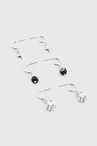 Ardene 3-Pack Charm Hoop Earrings in Silver | Stainless Steel