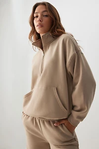 Ardene MADESOFT Fleece Oversized Half Zip Sweatshirt in Oat Latte | Size | Polyester/Cotton | Eco-Conscious
