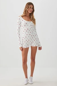 Ardene HUSHKNIT Long Sleeve PJ Romper in White | Size | Polyester/Spandex | Eco-Conscious