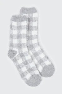 Ardene Checkerboard Cozy Socks in Grey | Polyester/Spandex