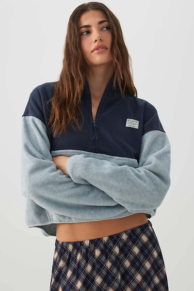 Ardene Colorblock Polar Fleece Half Zip Sweatshirt in Grey | Size | Polyester