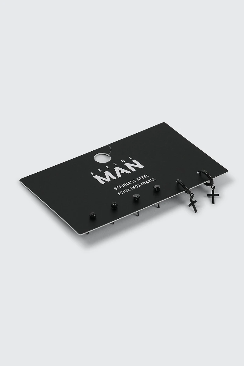 3 paires de boucles d'oreilles noires à croix