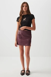 Ardene Faux Leather Micro Skirt in Burgundy | Size | Faux Leather/Polyester