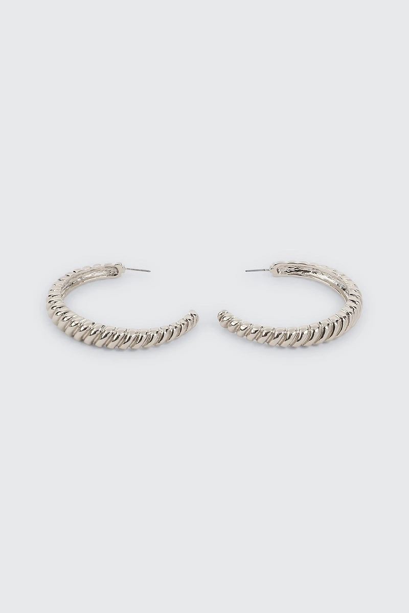 Ardene Large Ribbed Hoop Earrings in Silver | Stainless Steel