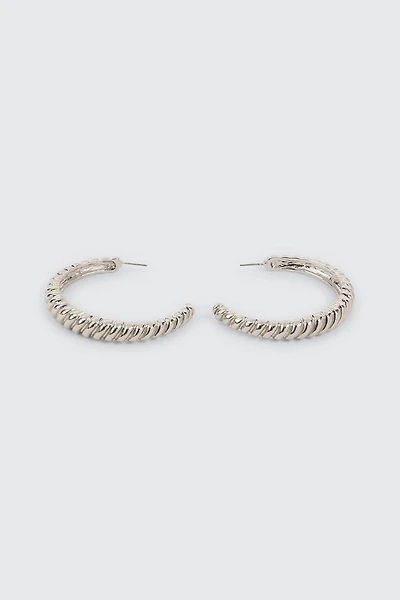 Ardene Large Ribbed Hoop Earrings in Silver | Stainless Steel