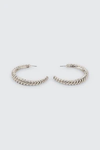 Ardene Large Ribbed Hoop Earrings in Silver | Stainless Steel