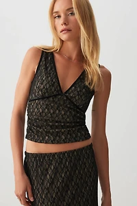 Ardene Lace Plunge Tank Top in Black | Size | Polyester/Spandex