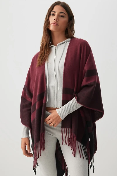 Ardene Shawl with Fringes in Burgundy | Polyester