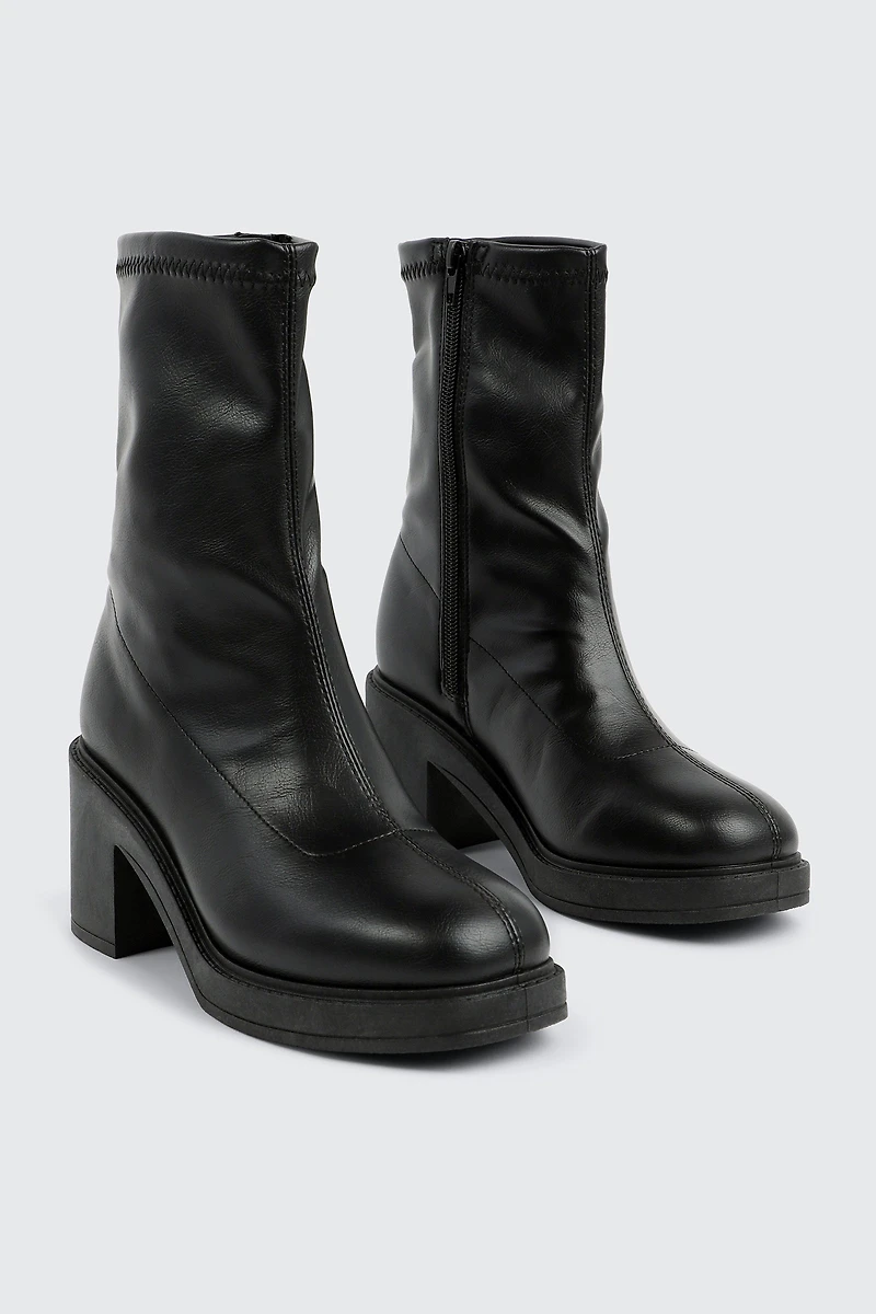 Bottes mi-mollet en faux cuir à talon bloc