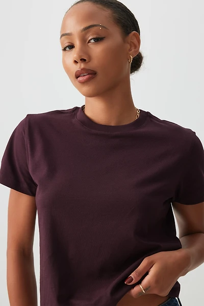 Ardene Basic Short T-Shirt in Dark Purple | Size | Cotton/Elastane | Eco-Conscious