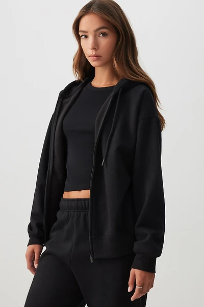 Ardene MADESOFT Fleece Oversized Zip Up Hoodie in Black Licorice | Size | Polyester/Cotton | Eco-Conscious