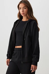 Ardene MADESOFT Fleece Oversized Zip Up Hoodie in Black Licorice | Size | Polyester/Cotton | Eco-Conscious